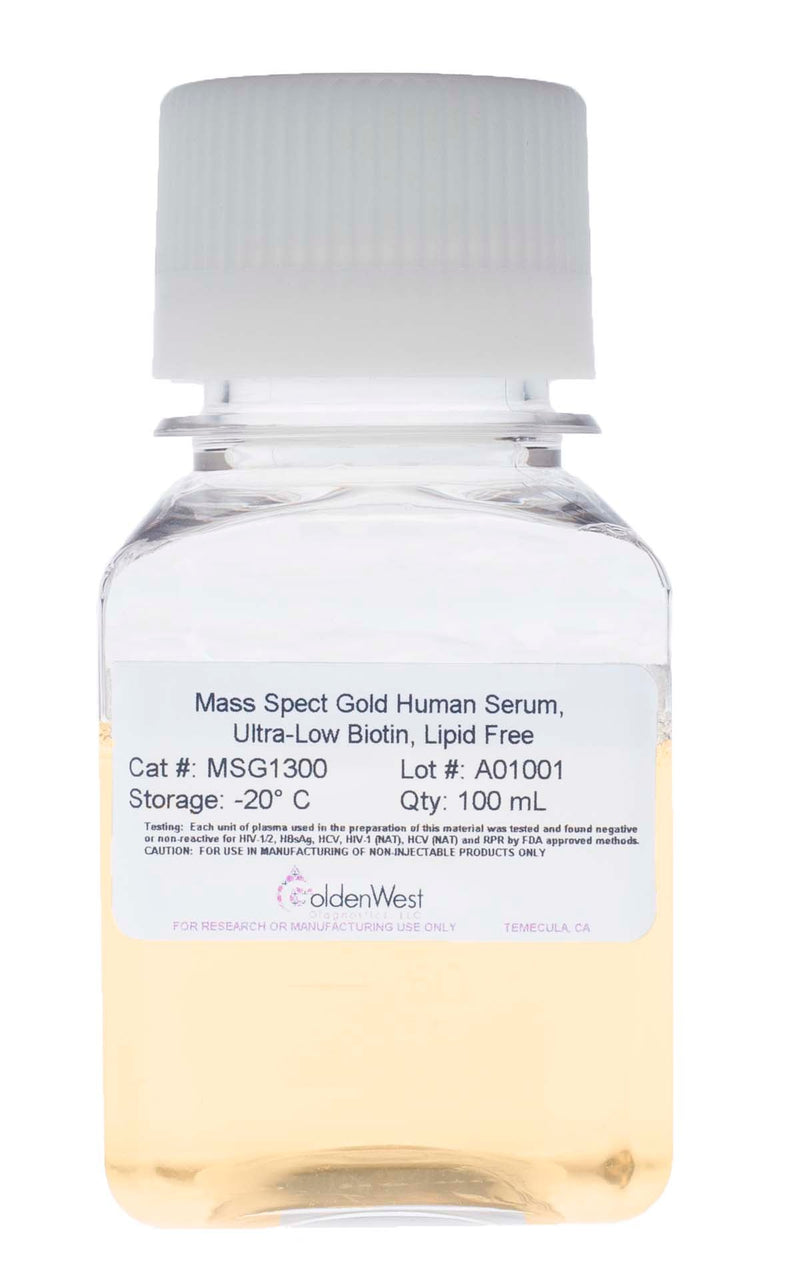 Golden West Diagnostics, LLC Mass Spect Gold Human Matrixes Mass Spect Gold Human Serum, Ultra-Low Biotin, Lipid Free MSG1300
