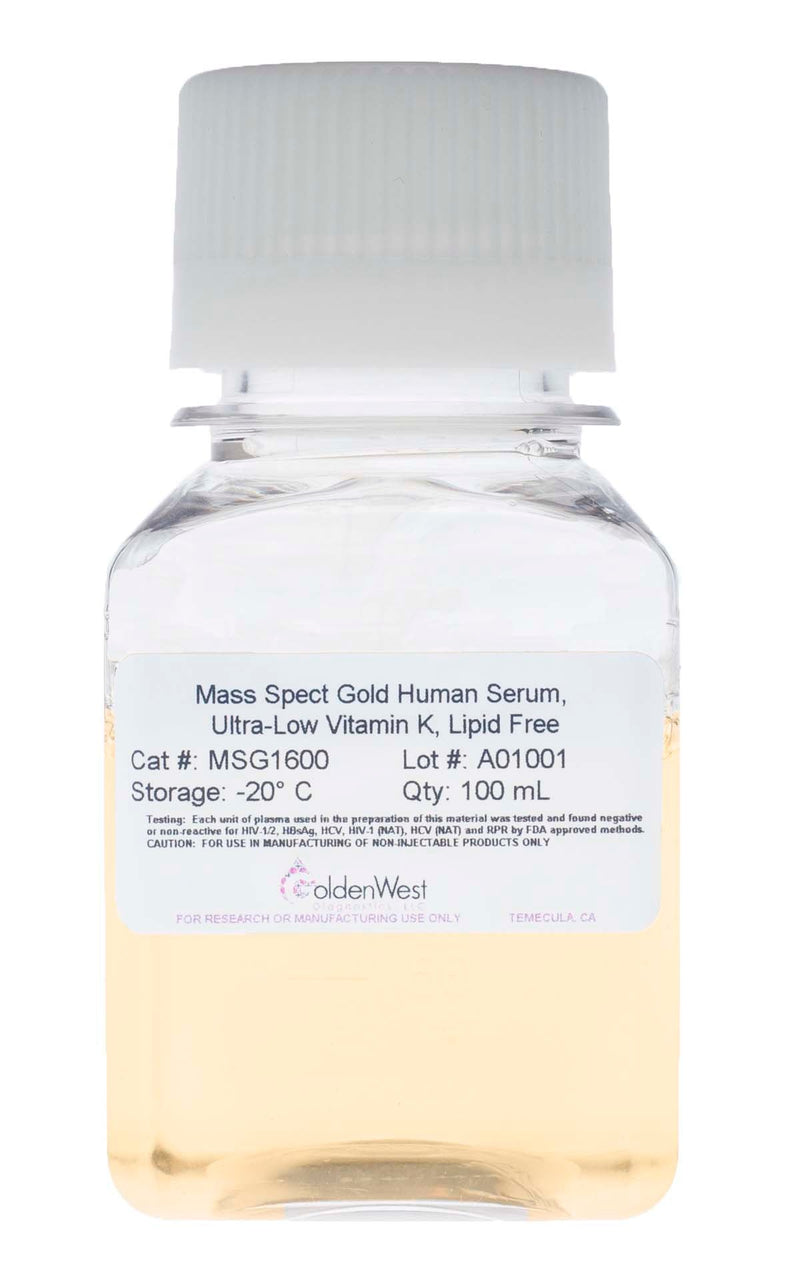 Golden West Diagnostics, LLC Mass Spect Gold Human Matrixes Mass Spect Gold Human Serum, Ultra-Low Vitamin K, Lipid Free MSG1600