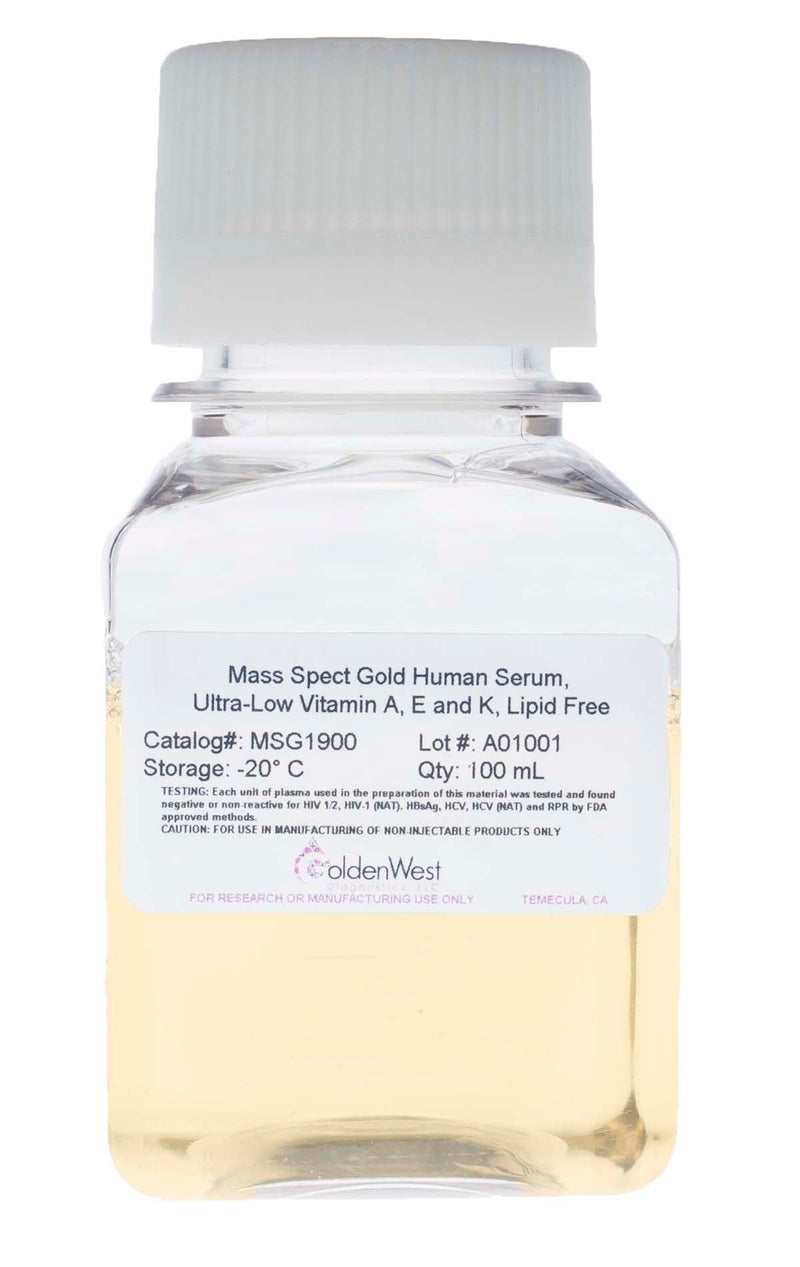Golden West Diagnostics, LLC Mass Spect Gold Human Matrixes Mass Spect Gold Human Serum, Ultra-Low Vitamin A, E, & K, Lipid Free MSG1900