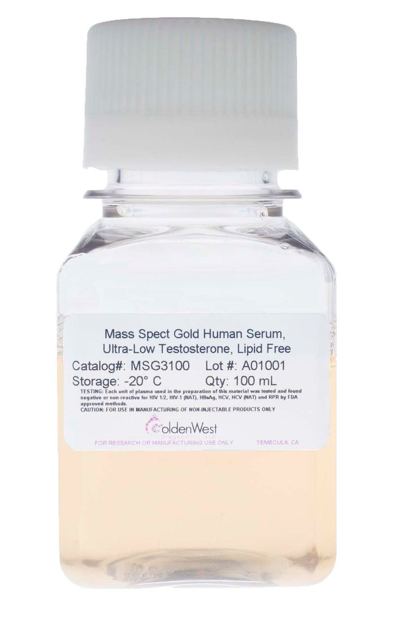 Golden West Diagnostics, LLC Mass Spect Gold Human Matrixes Mass Spect Gold Human Serum, Ultra-Low Testosterone, Lipid Free MSG3100