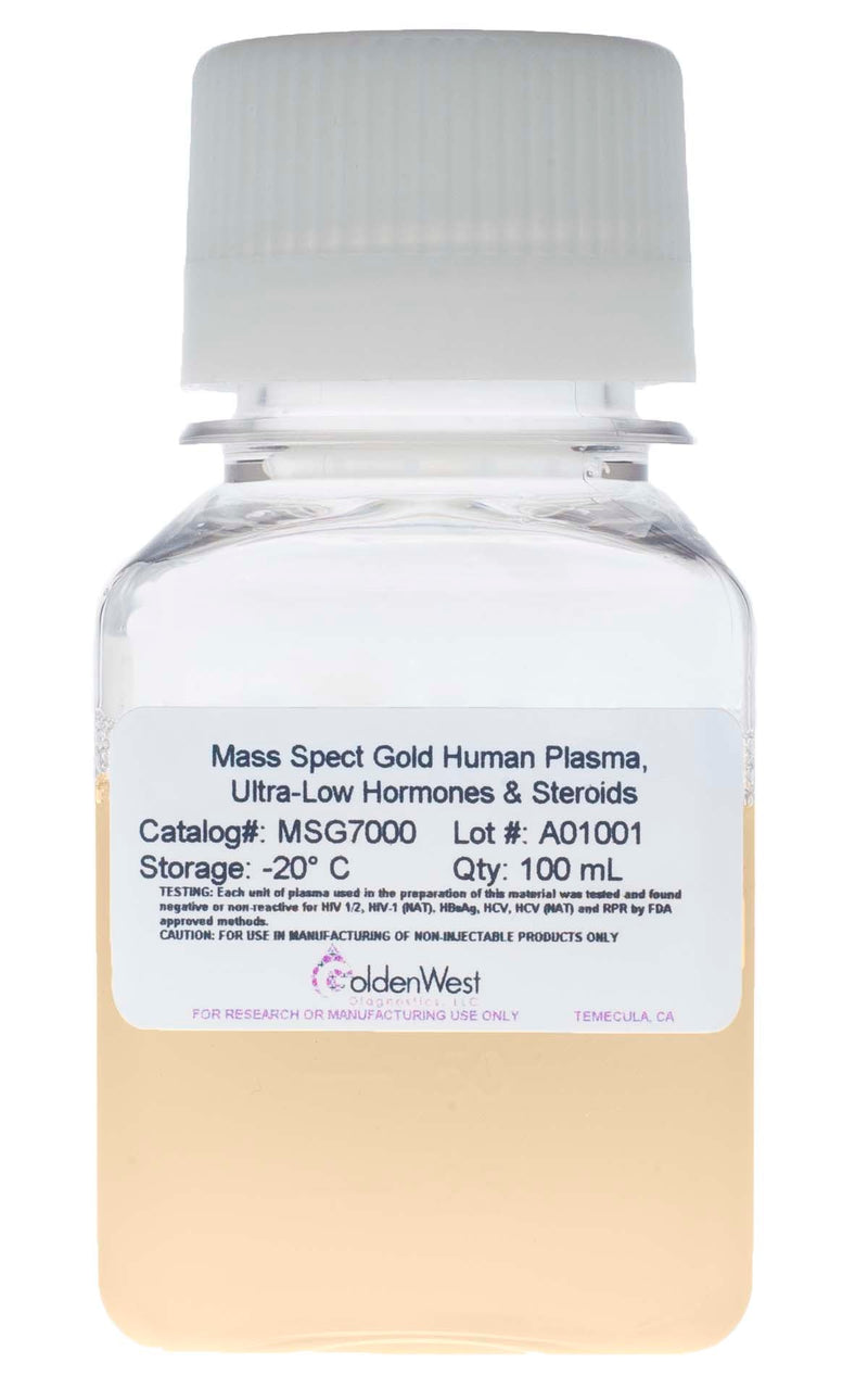 Golden West Diagnostics, LLC Mass Spect Gold Human Matrixes Mass Spect Gold Human Plasma, Ultra-Low Hormones & Steroids MSG7000
