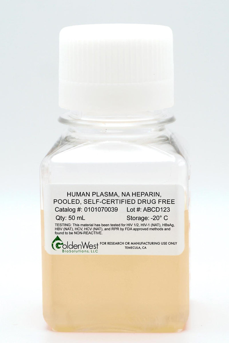 Human Plasma, Na Heparin, Pooled, Self-Certified Drug Free