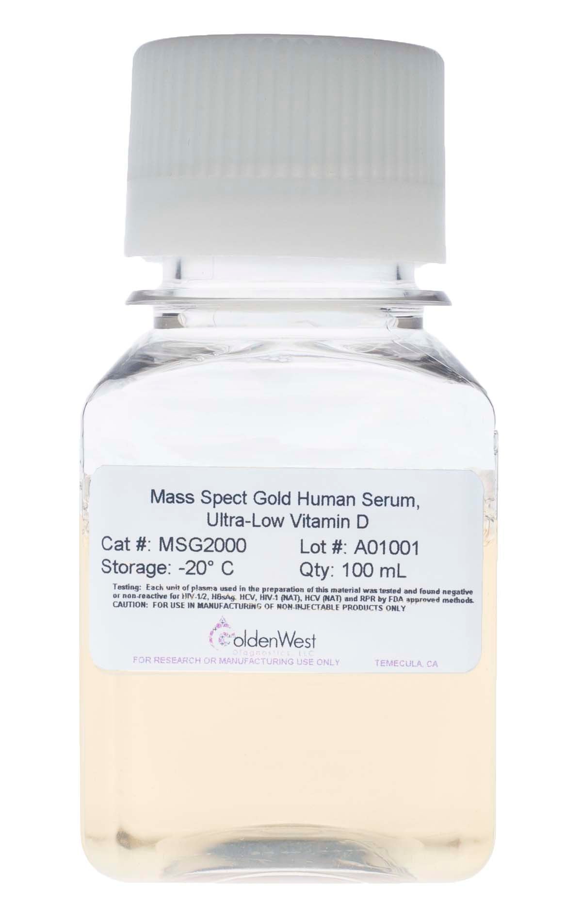 Golden West Diagnostics, LLC Mass Spect Gold Human Matrixes Mass Spect Gold Human Serum, Ultra-Low Vitamin D