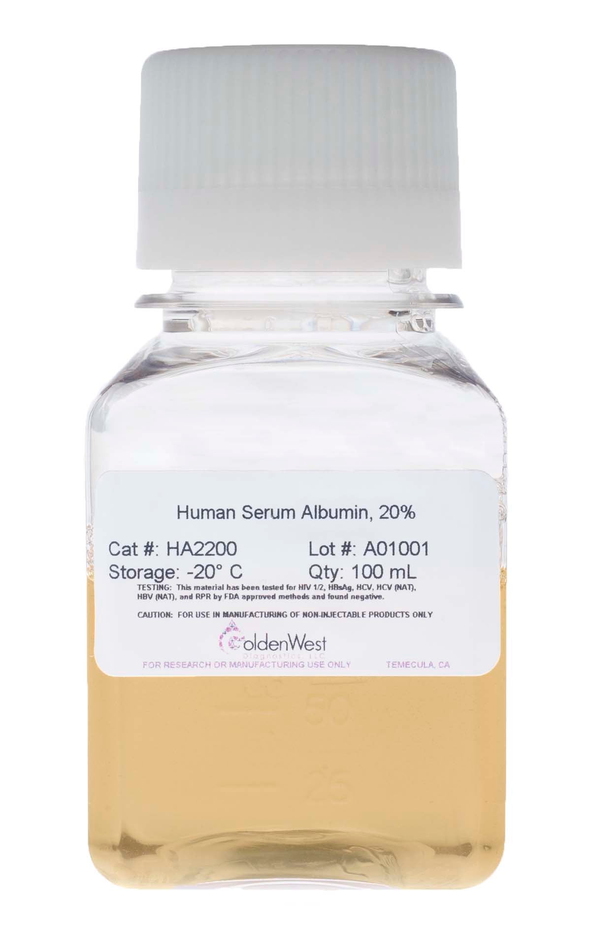 Golden West Diagnostics, LLC Human Fractions Human Serum Albumin, Liquid (20%) 20% HA2200