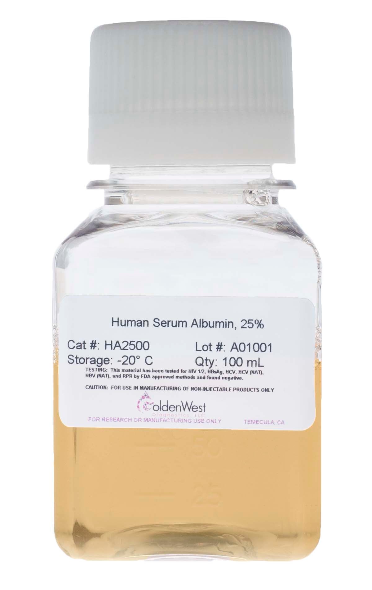 Golden West Diagnostics, LLC Human Fractions Copy of Human Serum Albumin, Liquid (25%) HA2500