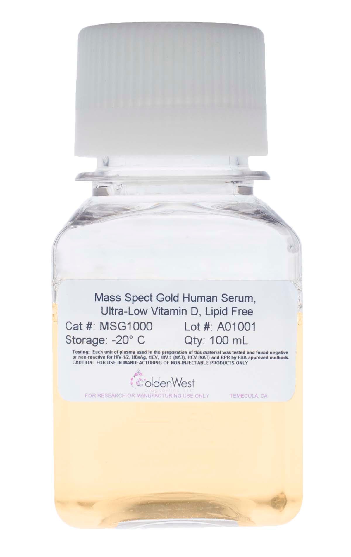 Golden West Diagnostics, LLC Mass Spect Gold Human Matrixes Mass Spect Gold Human Serum, Ultra-Low Vitamin D (Lipid Free) MSG1000