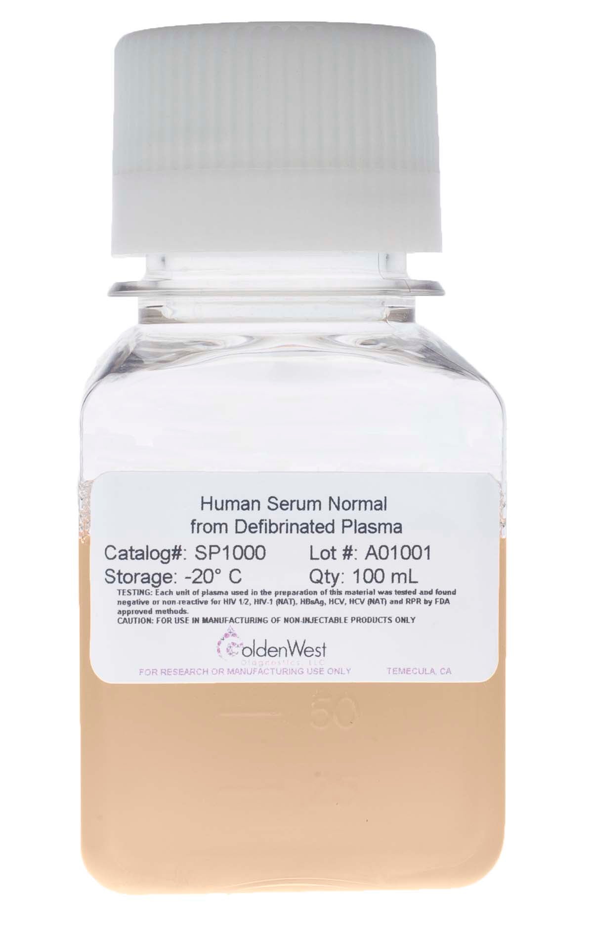 Golden West Diagnostics, LLC Processed Human Serums and Matrixes Human Serum Normal from Defibrinated Plasma SP1000