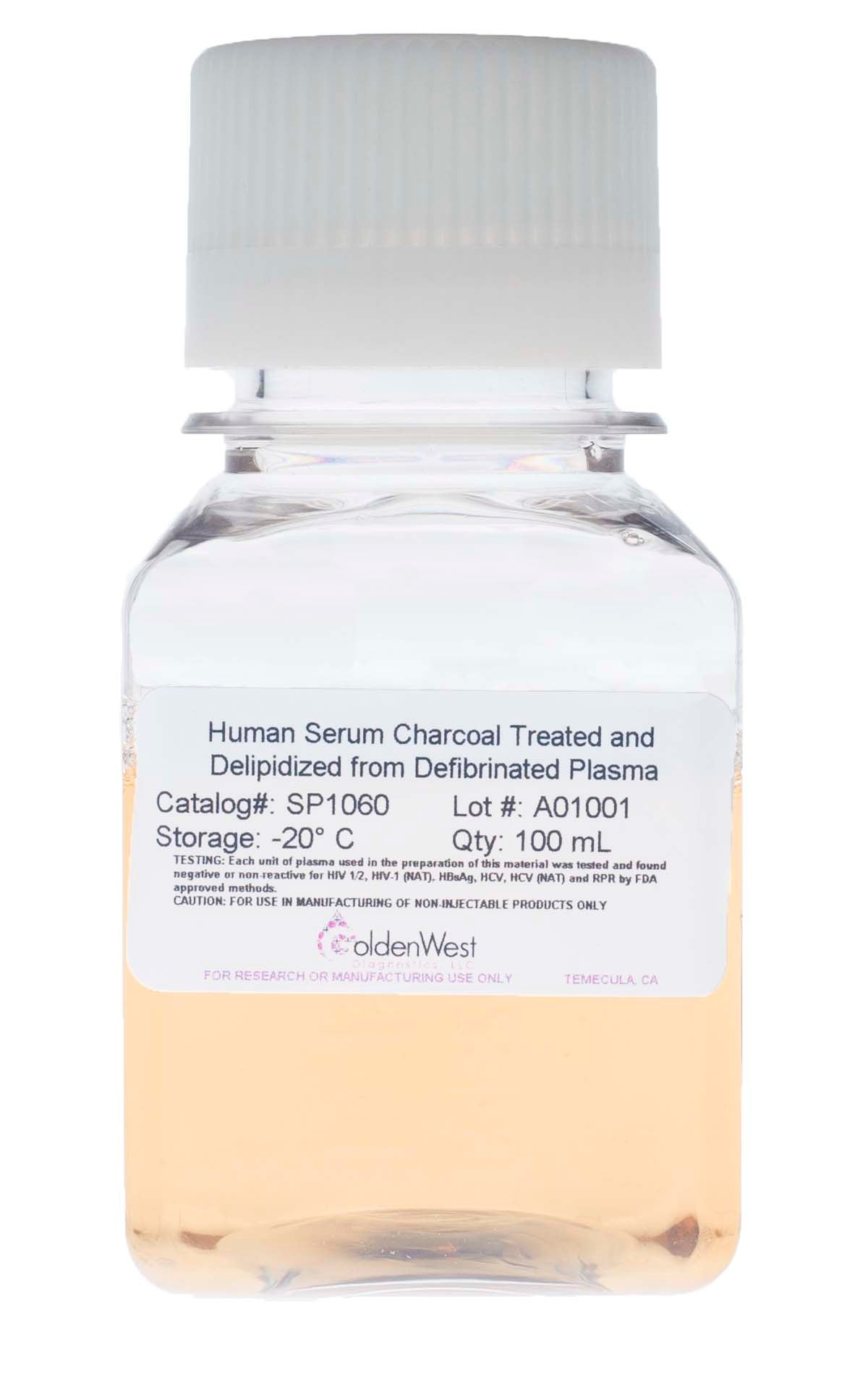 Golden West Diagnostics, LLC Processed Human Serums and Matrixes Human Serum Charcoal Treated and Delipidized from Defibrinated Plasma SP1060