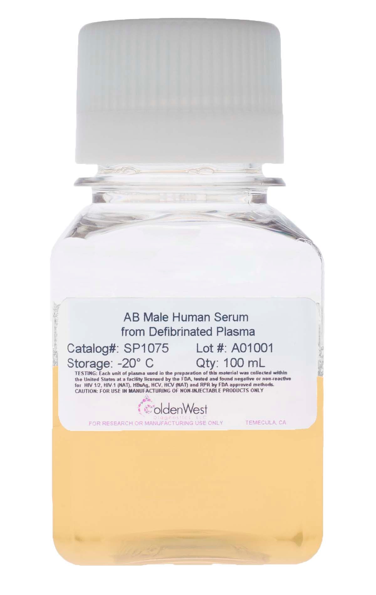 Golden West Diagnostics, LLC Tissue Culture AB Male Human Serum From Defibrinated Plasma SP1075